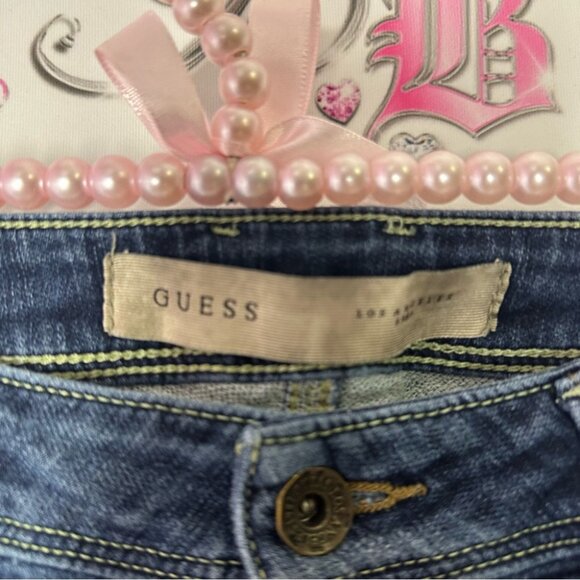 Guess jeans denim triangle logo pocket dark wash skinny straight Women's Blue - Picture 4 of 6